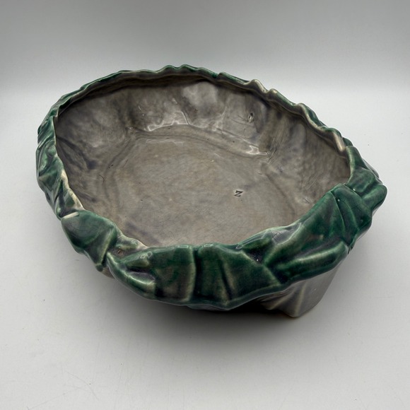 McCoy USA Pottery Cabbage Leaf Bowl Planter Green Gray Vintage 10 Inch Leaves - Picture 3 of 7